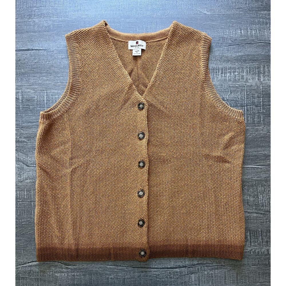 WOOLRICH Women’s Ochre Knit Vest Cardigan Brown Copper Cabin Core 100% Wool XL